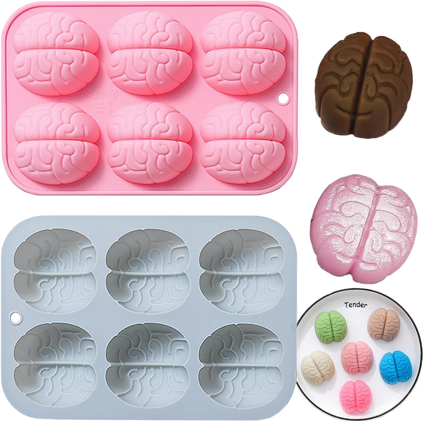 MisFun Brain Silicone Moulds, 2 Pcs Mini Silicone Brain Pudding Molds, Silicone Moulds, Brain Shaped Chocolate Moulds, for Halloween and Cupcake