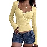 GORGLITTER Women's Lightweight Cropped Sweater Button Up Long Sleeve Scoop Neck Slim Knit Fall Trendy Pullover Tops