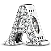 LNQOBU A~Z Alphabet Charm Letter Beads 925 Sterling Silver with Cubic Stones,Minimalist style Charms fits Pandora Bracelets & Necklace Womens Jewelry Gift