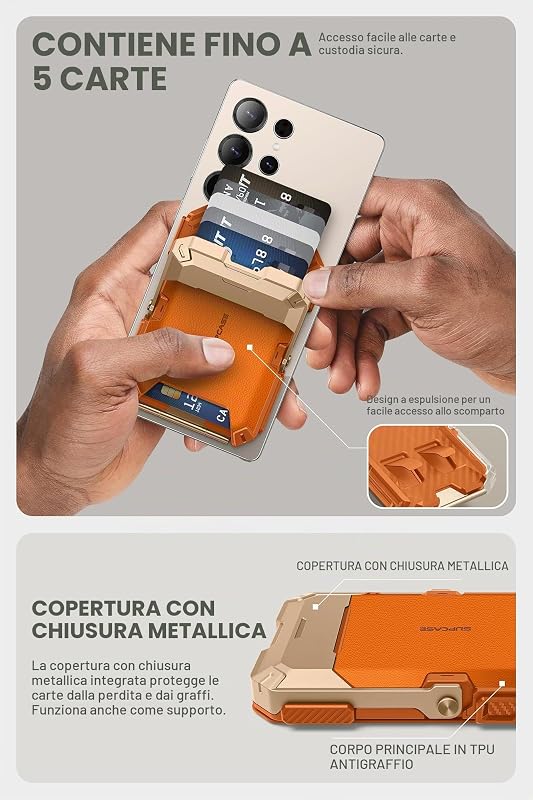 Portafoglio Magsafe Wallet Magnetico Portacarte, RFID Blocco, [Supporto per 5 Carte] Accessori MagSafe, per Samsung Galaxy S25/S24/S23, Pixel 10/10 Pro e iPhone 17/16/15/14/13/12 (Arancione) — foto 5 di 8