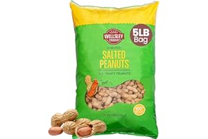 Wellsley Farms Salted and Roasted Peanuts In Shell - USA Grown Whole In Shell Peanuts - Non-GMO, Gluten-Free, Vegan and Cholesterol Free - Shell-Cracking Snack for Game Day, BBQ & Travel - 5 lb Bag