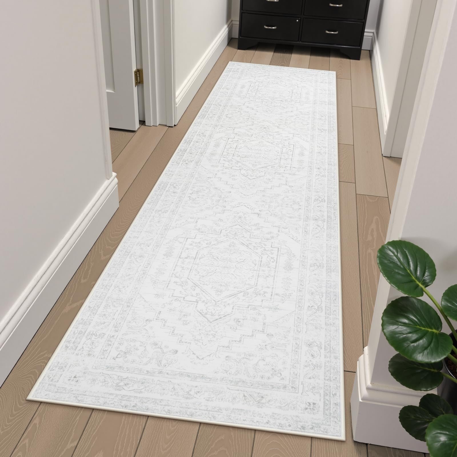 Photo 1 of Uphome Boho Kitchen Runner Rug, 2x7 Washable Hallway Runner Rugs Non Slip, Soft Modern Entryway Carpet Runners Low Pile, Non Shedding Rug Runner for Laundry Bedroom Bathroom, Light Grey