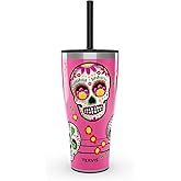Tervis Traveler Colorful Sugar Skulls Triple Walled Insulated Tumbler Travel Cup Keeps Drinks Cold & Hot, 30oz with Straw Lid, Stainless Steel