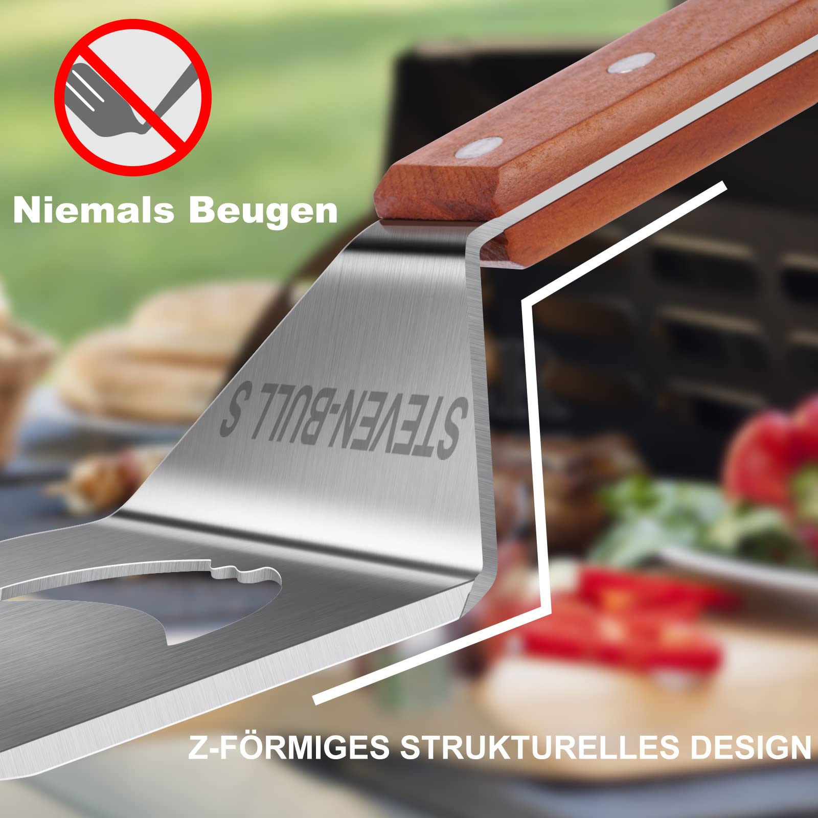 7 in 1 grillspachtel für Barbecue Grill, Multifunktion Grillbesteck mit Holzgriff, Eingebaute grillbesteck-set-Funktion,Kreativer Grillwender, Einzigartige Grillwerkzeuge, Grillen Geschenke für Männer 2