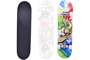TOUTSEUL Skateboards for Beginners Kids Boys Girls Teens and Adults, 31 Inch Complete Standard Skateboards with 7-Layer Maple Double Kick Deck Unicorn and Skull Design