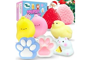 JANESVISSY 8 Pcs Taba Squishies Pack - Squishy Pack Include (2 Strawberry, 2 Cat Paws,2 Banana,1 Hamster,1 Chick),Squishy Fidget Toys Set,Gifts for Kids, Party Favors - Cute Taba Handmade Stress Toys