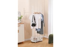 BOOSDEN Metal Clothing Rack with Wheels, Rolling Clothes Racks for Hanging Clothes, Standing Garment Rack with Storage Shelf 