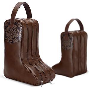SilTriangle Cowboy Brown Boot Bag with Handle Cowgirl Western Floral Leather Travel Carry Shoe Storage Bag Fits Boots up to 1