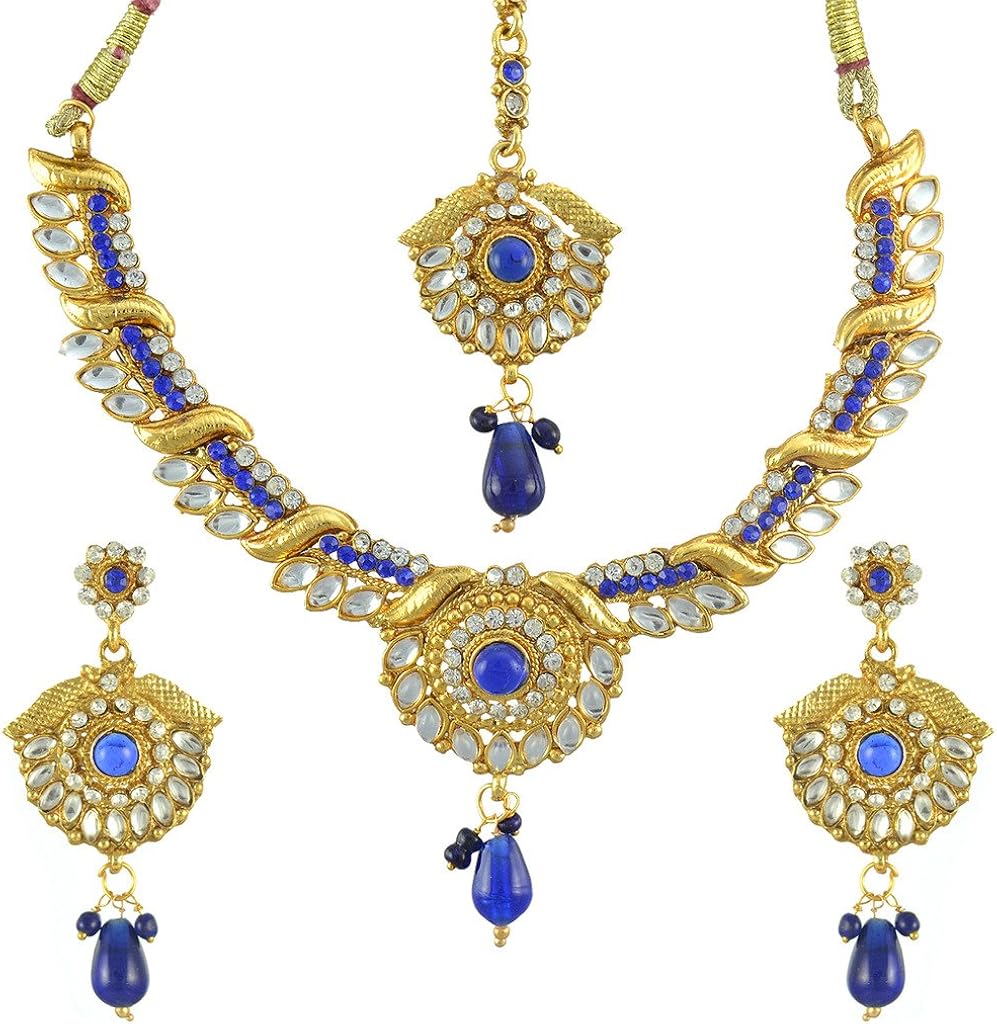 Buy Dancing Girl Blue Jewellery Sets Metal Kundans Dulhan Necklace