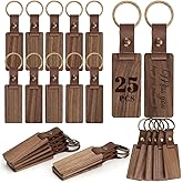 Auihiay 25 Pieces Leather Wood Keychain Blank, Wooden Keychain Blanks with Leather Strap, Unfinished Wooden Keychains for Laser Engraving, DIY Various Key Tags, Wood Crafts Gift