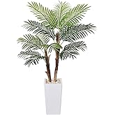 HAIHONG Artificial Palm Tree 5FT, Fake Tree with Realistic Fiber Trunks and White Tall Planter, Faux Tropical Areca Floor Plant in Pot, Artificial Silk Plant for Home Decor Office Living Room Decor