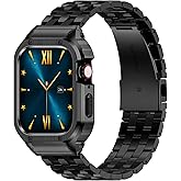 HASLFM Stainless Steel Band with Case Compatible with Apple Watch Series 9 8 7(41mm), 6 5 4 SE3/2/1(40mm), Series 3 2 1(38mm), Metal Protective Bumper Cover for iWatch Bands Men,Black