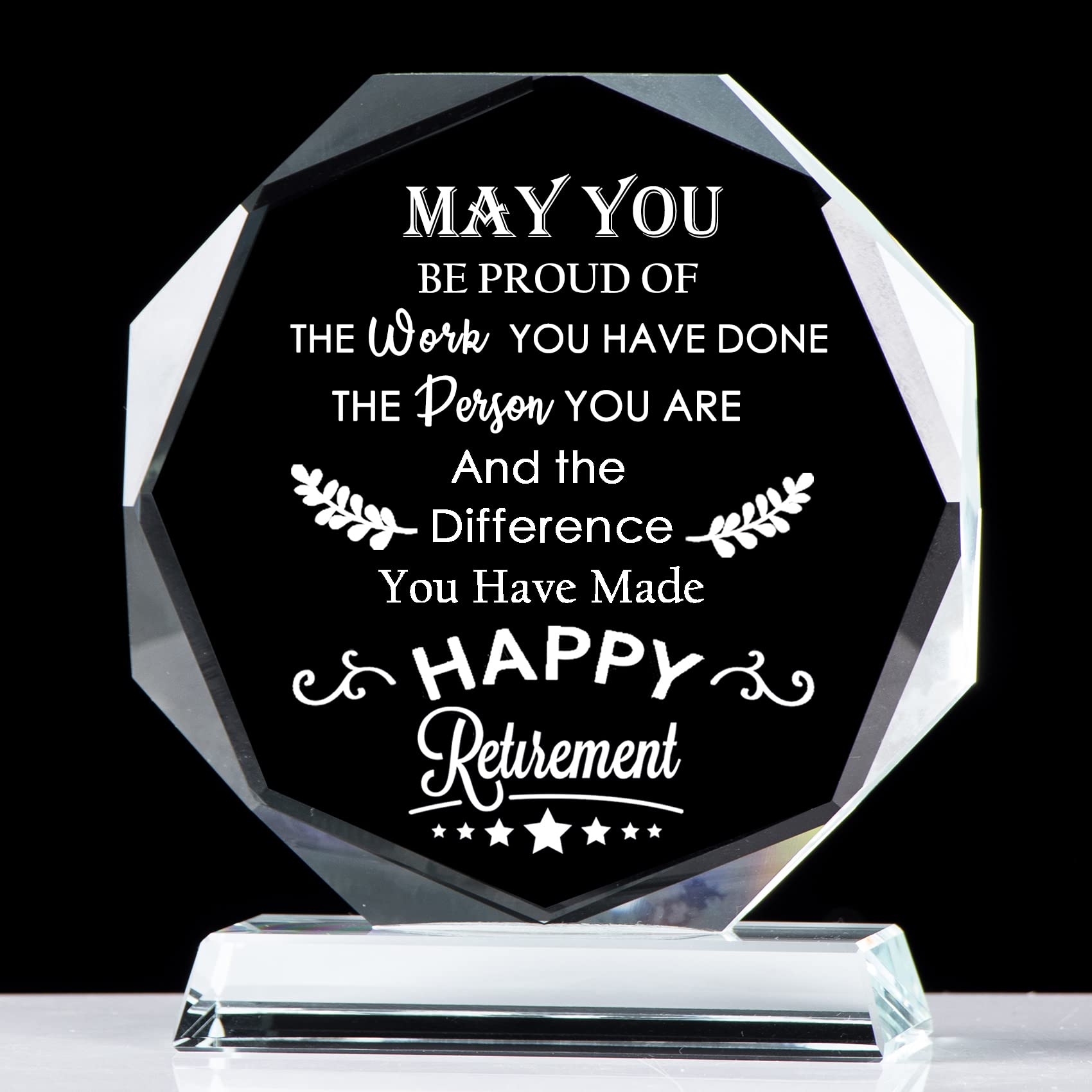 YWHL Crystal Retirement Keepsake Plaque for Men Women - Engraved Gift for Retiree Teacher Police Firefighter Nurse Doctor Friends - Crystal Glass Keepsake with Gift Box