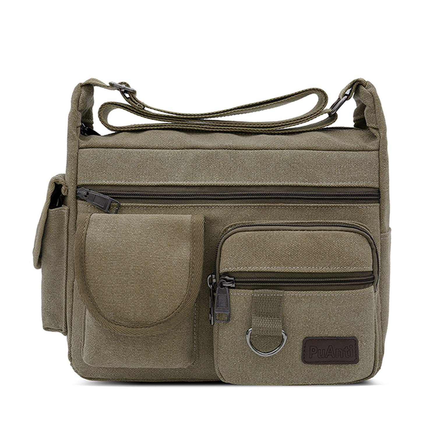 FANDARE Canvas Crossbody Bag Messenger Bag Satchel Shoulder Bag Working Bag Bookbag Briefcase for Men and Women Green