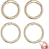 4 Pcs Gold Key Ring Spring O Ring Clip Flat Spring O Rings Circle Carabiner Rings 2 Sizes 1 inch and 1 1/4 inch Round Small Carabiner Clip for Keyrings Buckle, Bags, Purses