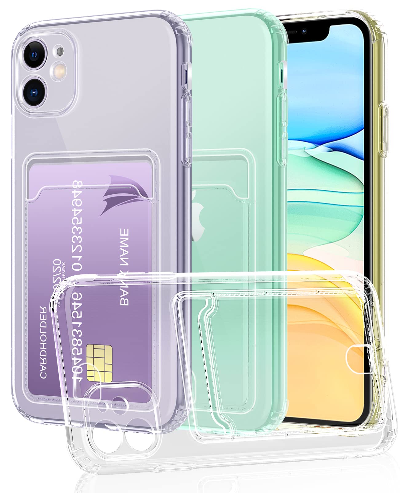 Photo 1 of SineOrdo Clear Compatible with iPhone 11 Case with Card Holder Slot, Shockproof Protective Soft Slim Silicone TPU Cover Wallet- Transparent