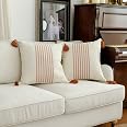 IKATYARN Farmhouse Striped Linen Throw Pillow Covers - Set Of 2, 18x18 Inch Retro Decorative Pillowcases