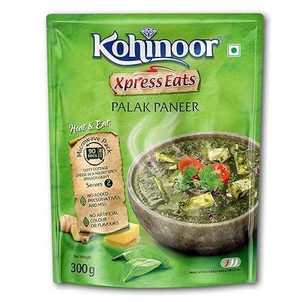 Kohinoor Xpress Eats, Ready-to-Eat Palak Paneer, 300g Microwave Pack