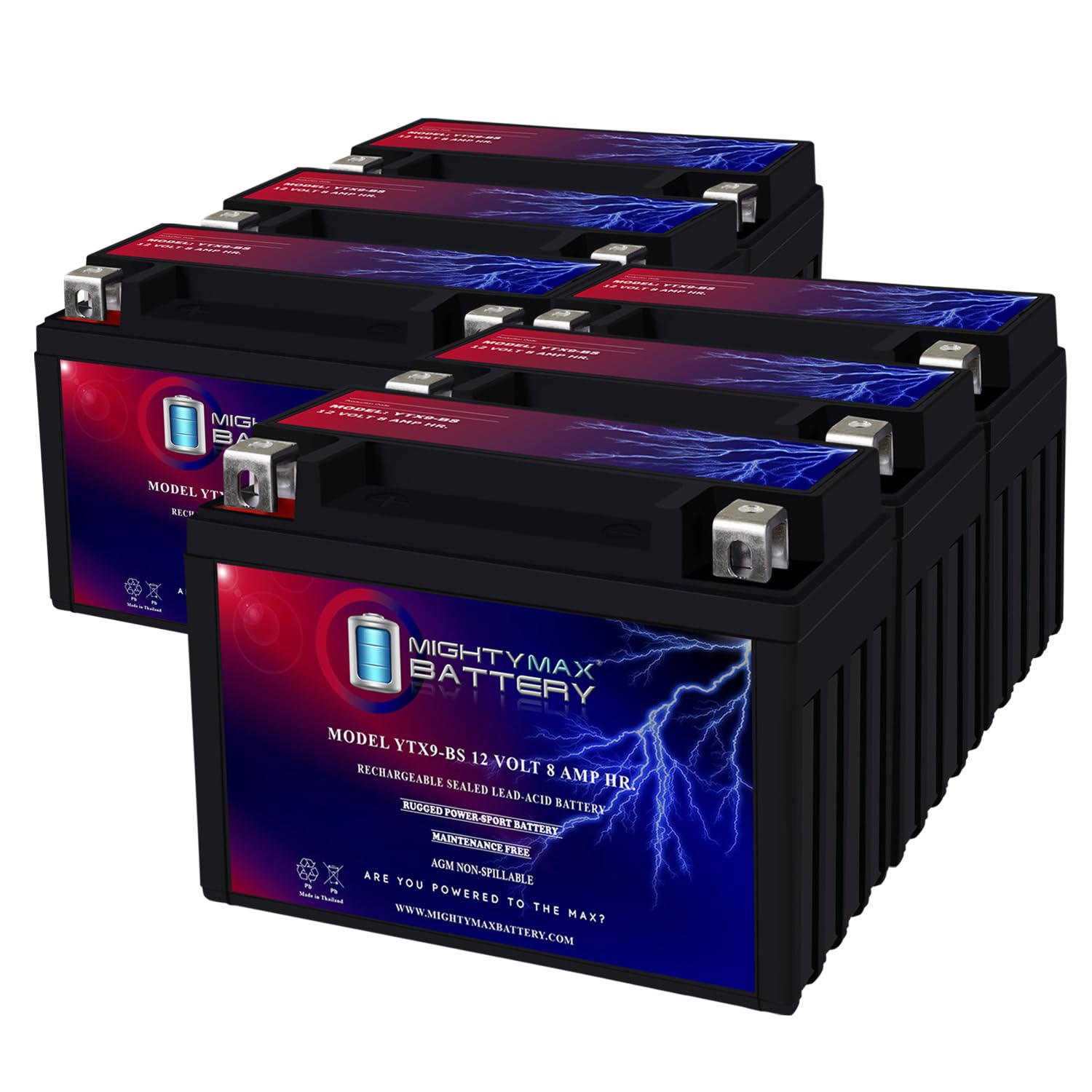 Mighty Max Battery YTX9-BS 12V 8AH Replacement Battery compatible with Honda EU3000 Generator 00-11 - 6 Pack
