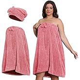 Emdelifo Plus Size Bath Towel Wrap for Women (XXL-XXXXL) with Hair Towel, Oversize Shower Wrap Dress Spa Bathrobe, Comfortable Adjustable Body Wrap, Dry Quickly, 82.68x31.5'', Pink