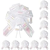 TIMESEEK 10-Pack Pearl White Pull Bows for Gift Wrapping - 6 Inch Reusable Ribbon Bows, Large Instant Floral Decor Bows for Wedding, Christmas, Birthday Decor, Gift Basket & Party Decorations