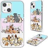 AKORAVO for iPhone 15 Case for Women Girl Men, Full Protective Shockproof Soft TPU Clear Slim Phone Cover Cases with Design for iPhone 15 6.1,Cute Cartoon Animal Pet Multi Breed Dog Puppy On Pink