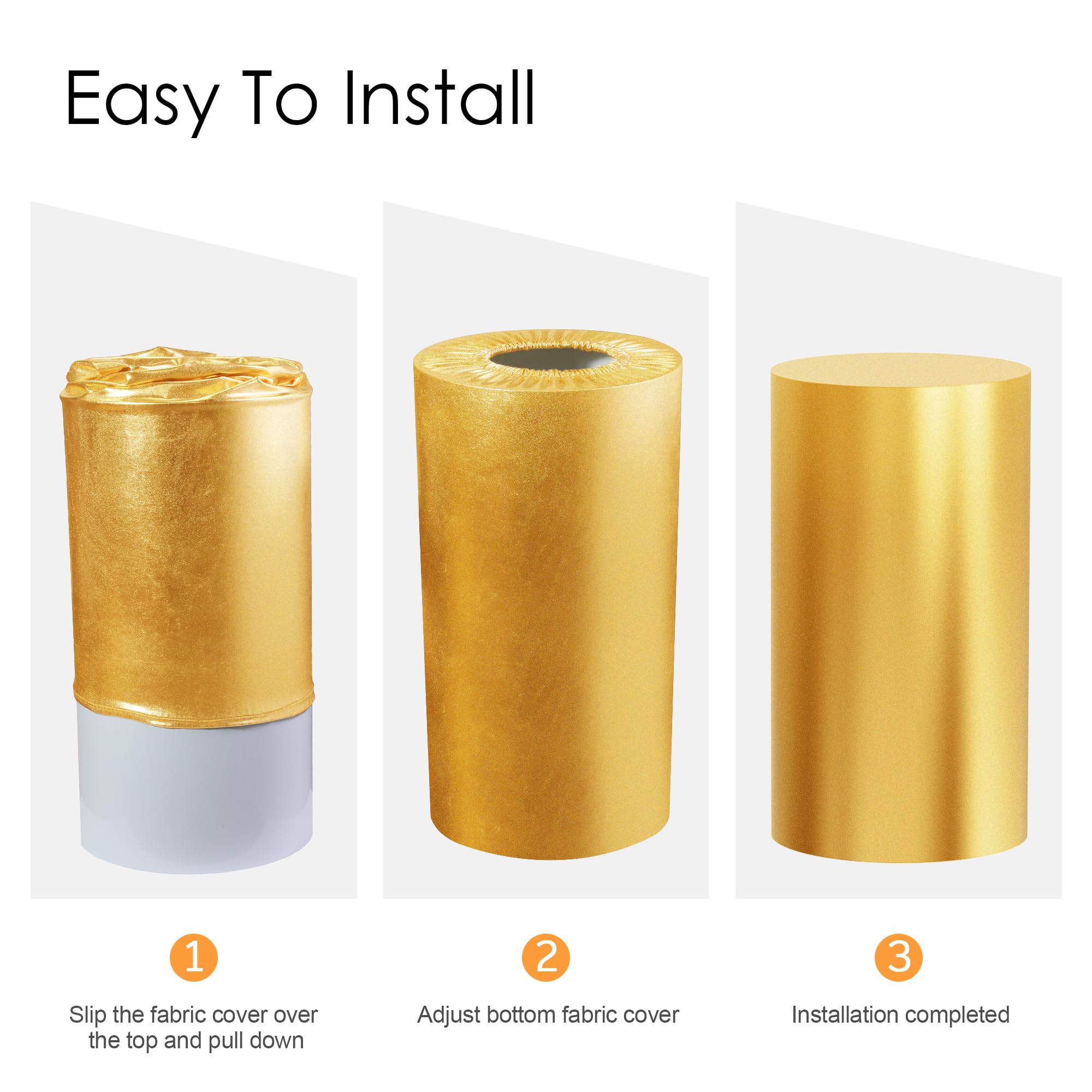 Putros Spandex Cylinder Pedestal Covers Gold Set of 5 Cylinder Stand Bronzing Elastic Cloth Cover for Wedding Props Birthday Party Event Decor