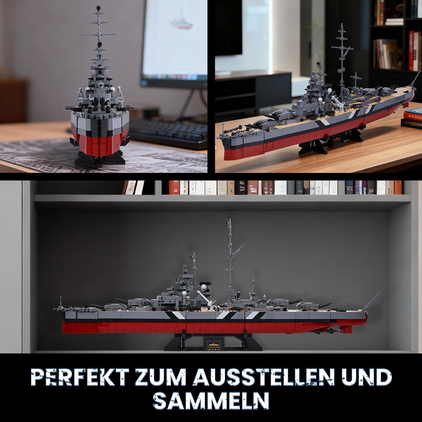 JMBricklayer Bismarck Schlachtschiff Klemmbausteine Bausatz 60015, 2537 Teile WWII Kriegsschiff Modell für Erwachsene, MOC Deko für Zuhause & Büro, Geschenk für Jungen & Männer ab 14 Jahren 4