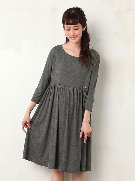 Amazon Co Jp Angeliebe エンジェリーベ マタニティ ワンピース 授乳口付き スムース ワンピ 妊婦服 授乳服 産前 産後 M L 杢 グレー 服 ファッション小物