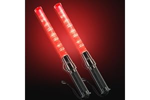 ELLUMIN 2 Pack Traffic Wand, 16-inch Safety LED Traffic Control Baton with 2 Glow Modes, Signal Wand for Airport Marshaling, Car Directing, Parking Guide (2 Pack, Red)