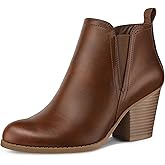 mysoft Women's Ankle Boots V Cut Side Elastic Panel Stacked Chunky Heel Booties with Side Zipper