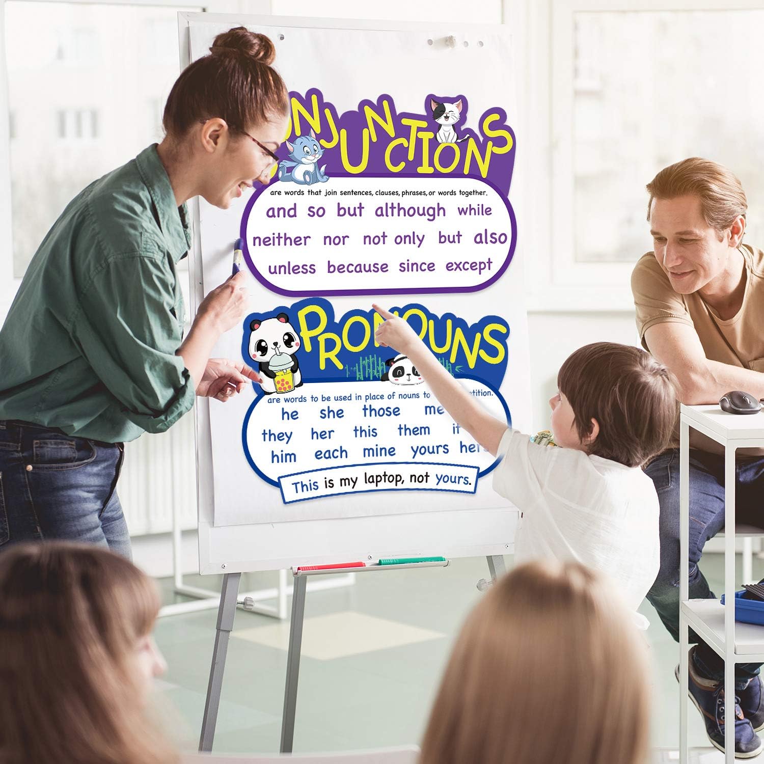 10 Pieces Parts of Speech Poster Grammar Poster Educational Grammar Cutouts Bulletin Board Set with 100 Adhesive Glue Point Dots for Student Classroom School, 16.5 x 11.5 Inches : Office Products