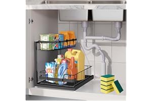 Faumsut Under Sink Organizer, 2 Tier Under Sink Organizers and Storage, Slide Out Pull Out Metal Cabinet Organizer Shelf for 