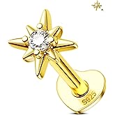 Jewseen 925 Sterling Silver Flat Back Earrings for Cartilage 16G Conch Piercing Jewelry Internally Threaded Gold Cartilage Helix Stud Earrings