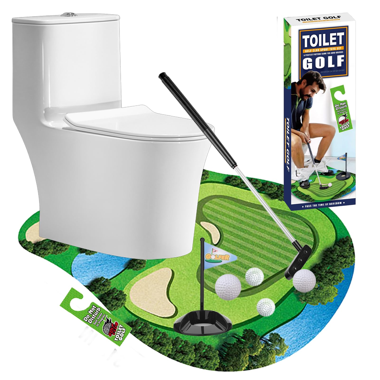 Toilet Golf Game Set, Mini Golf Game in Bathroom, Gifts for Men funny and Unusual, Toilet Games for Men, Funny Golf Gifts for Men, Gag Gifts