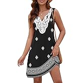 Disamer Women's Summer Dresses 2026 Vacation Sleeveless Sundresses Swimsuit Coverup Sun Dress Spring Lace Striped Beach Dress