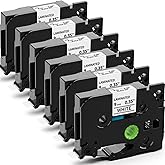 Label KINGDOM TZe-221 9mm Replacement for Brother TZe221 TZ Tape 9mm 0.35 Laminated White 3/8 Inch Label Maker Tape for PT-H110 PT-D210 PT-D220 PT-D400 PT-D600, 6-Pack