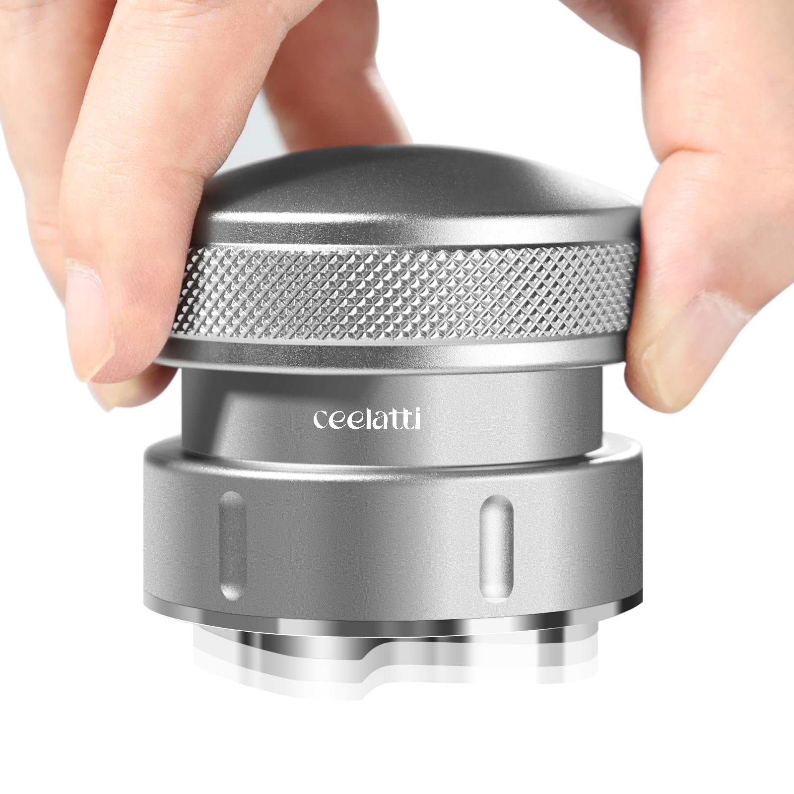 ceelatti Coffee Distributor 54mm, Gravity Espresso Distribution for Sage Barista, Coffee Leveler for 54mm Portafilter, Stainless Steel 4 Blade Base, Silver Grey