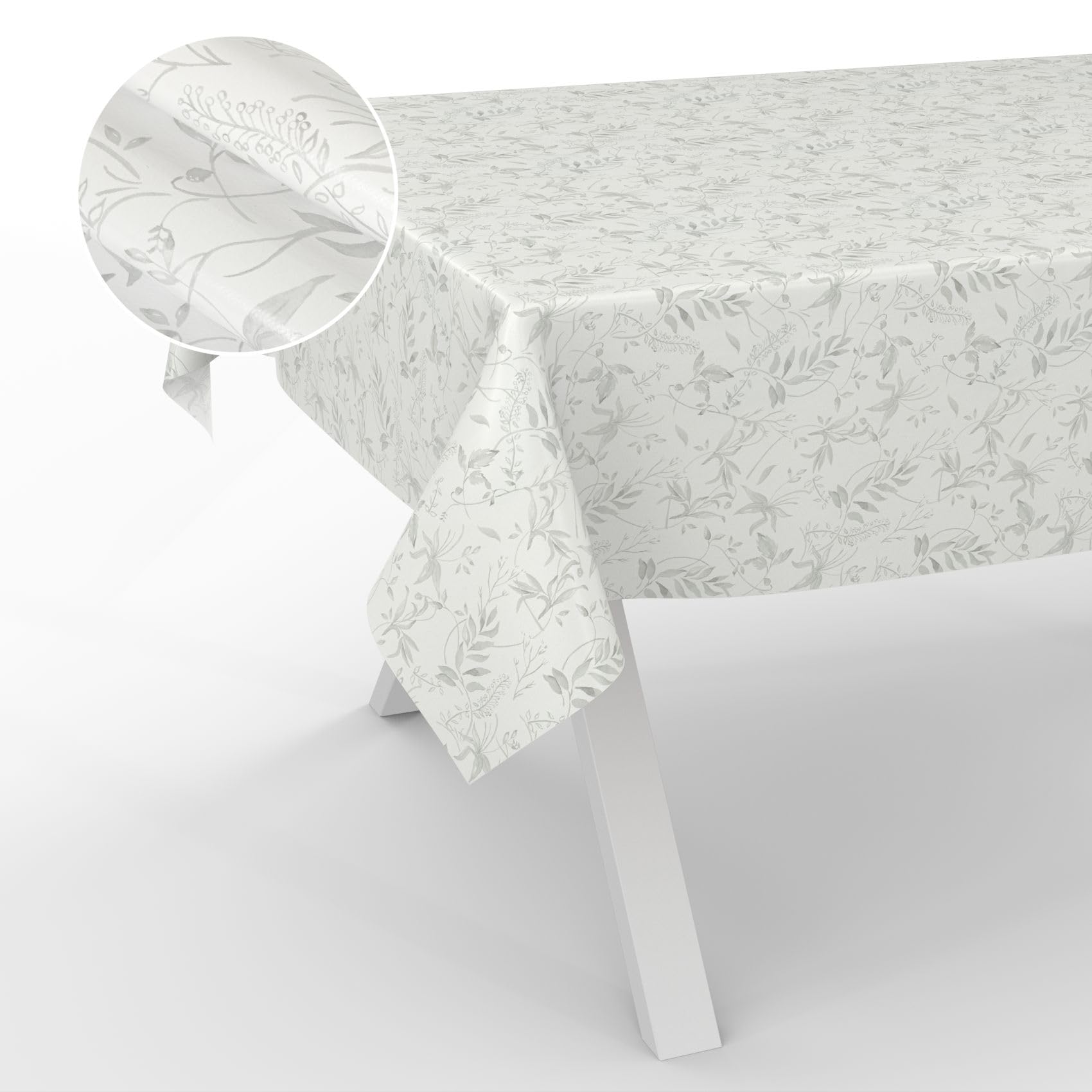 ANRO Oilcloth Tablecloth, Washable, Oilcloth, Garden Tablecloth, Outdoor, Indoor, 100 x 140 cm, Cut Edge, Leaves, Grey