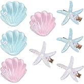 8Pcs Mermaid & Beach Hair Clips Set for Women - Starfish, Seashell, Pearl Hair Accessories Acrylic Resin Clips for Women Bridal Wedding, Mermaid Costume or Summer Beach Party (3 Colors)