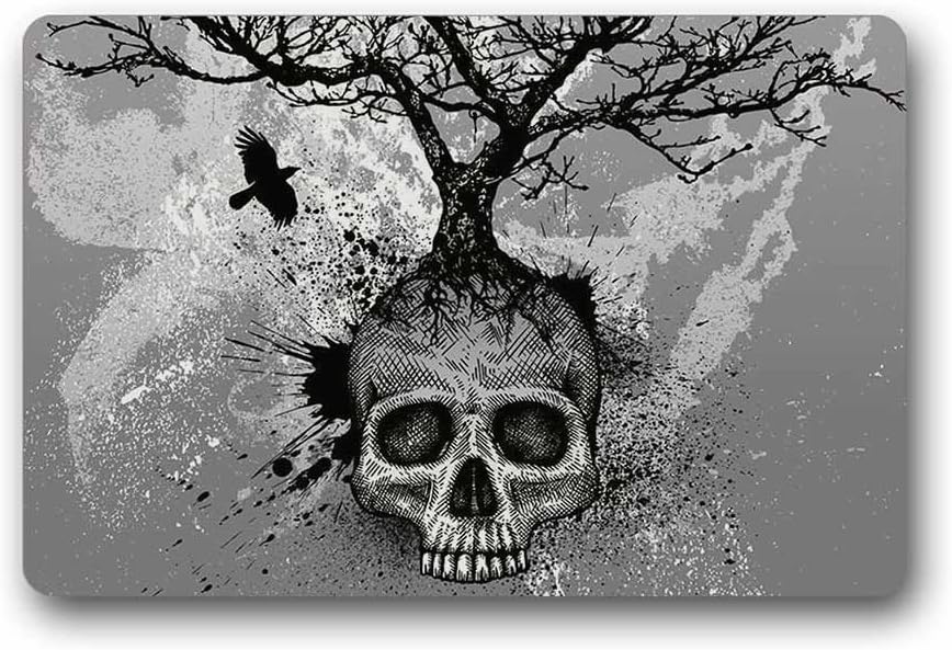 DaringOne Custom Skull Tree Black Eagle Machine Washable Top Fabric Non-Slip Rubber Indoor Outdoor Home Office Bathroom Doormat Size 20 x 31.5 inch