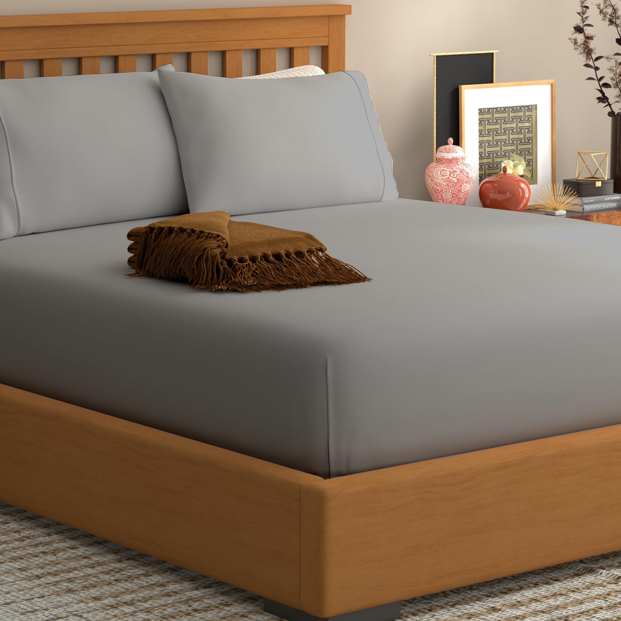 The Cotton Exchange Manchester 100% Cotton Single Fitted Sheet 90x190 cm – Light Grey, Percale Grey Single Sheet Fitted, Crisp & Breathable Bedding, 35 cm Deep Pocket with All-Round Elastic Corners