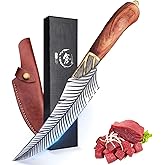 Dream Reach Feather Viking Boning Knife, 6 Inch Professional Viking Knife Meat Cleaver Full Tang with Sheath Gift Box for Outdoor Camping Thanksgiving Christmas Gifts for Men Women