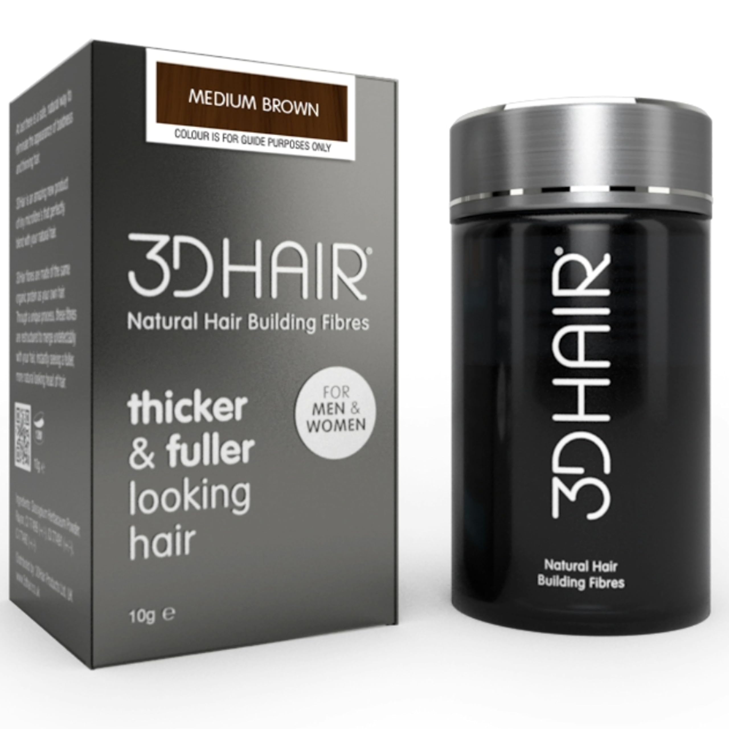 3D Hair Fibres | Hair Powder for Thinning Hair 10g Bottle | Makes Thin Hair Look Thicker in Seconds | Hair Loss Concealer For Women & Men (Medium Brown)