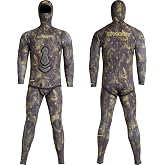 Cressi Lampuga 2-pcs Camouflage Patterned Freediving Wetsuit, Jacket &amp; Pants, Loading Chest Pad, Knee Protection, Anatomical Design - Lampuga: Designed in Italy