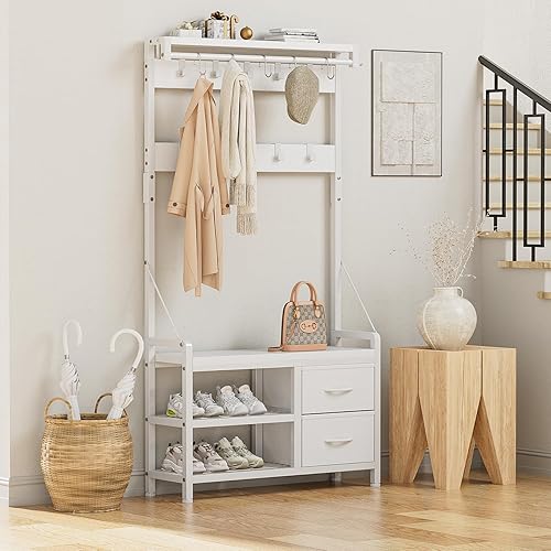Lulive Hall Tree, Entryway Bench with Coat Rack freestanding