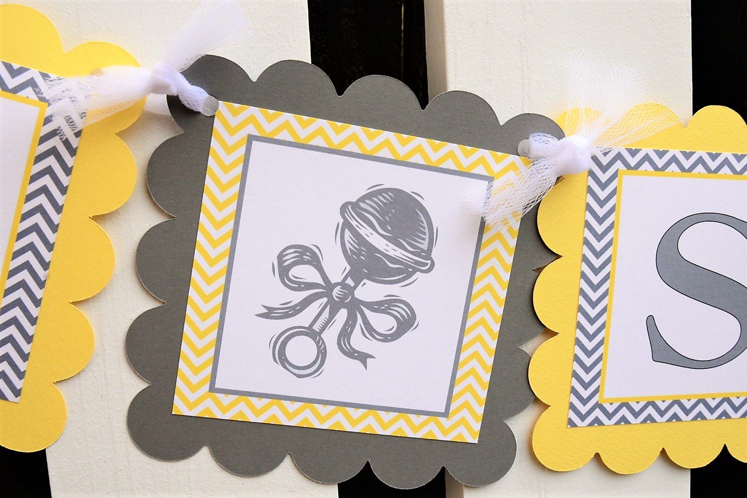 Amazon Com Yellow And Gray Baby Shower Banner Customizable Baby