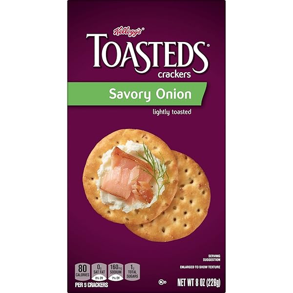 TOASTEDS CRACKERS, LUNCH SNACKS, PARTY SNACKS, SAVORY ONION, 8OZ BOX (1 BOX)