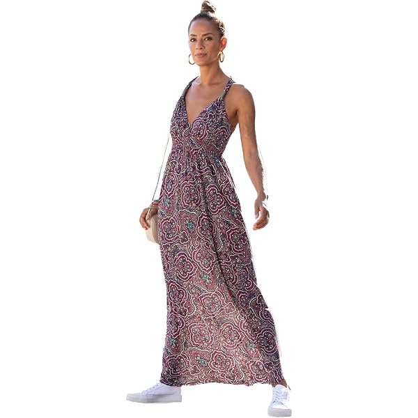 Amazon.com: LASCANA Women's Sleeveless V-Neck Maxi Dress Blue-Printed 2 :  Clothing, Shoes & Jewelry
