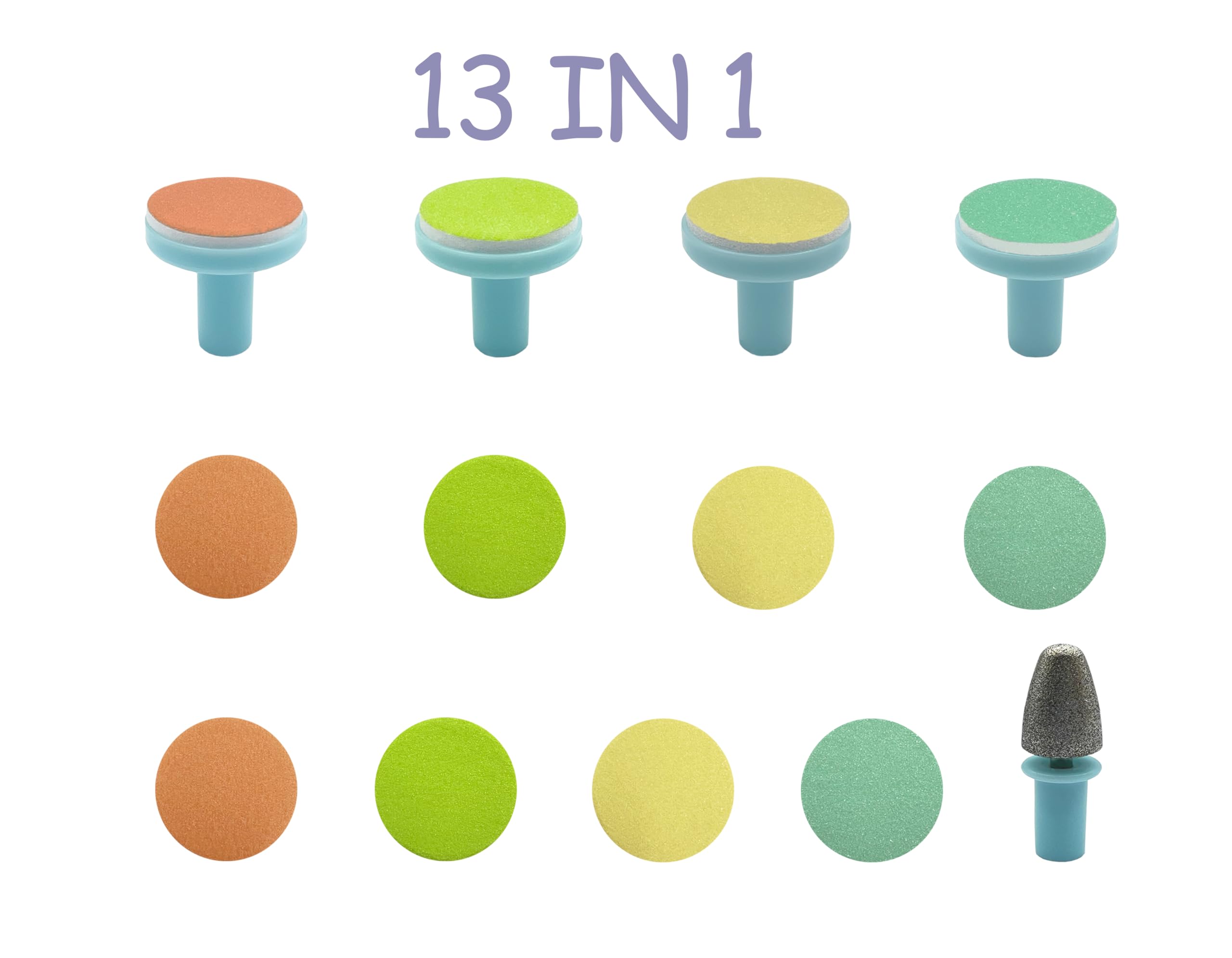 Electric Nail Trimmer Replacements,13 in 1- Baby Electric Nail Buffer Sandpaper Pads (Assorted Pads with Blue Base)